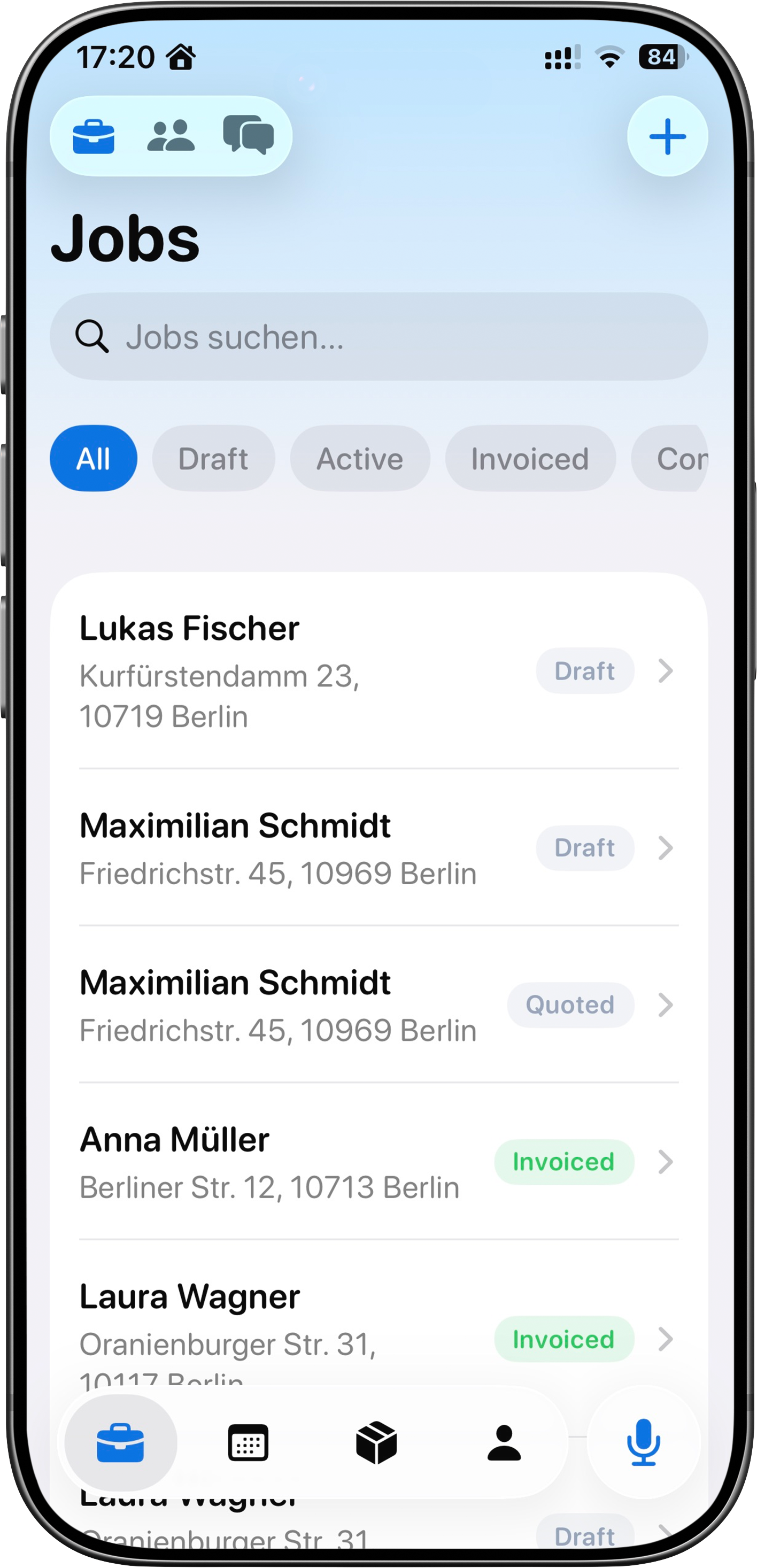 OnSite jobs list on iPhone